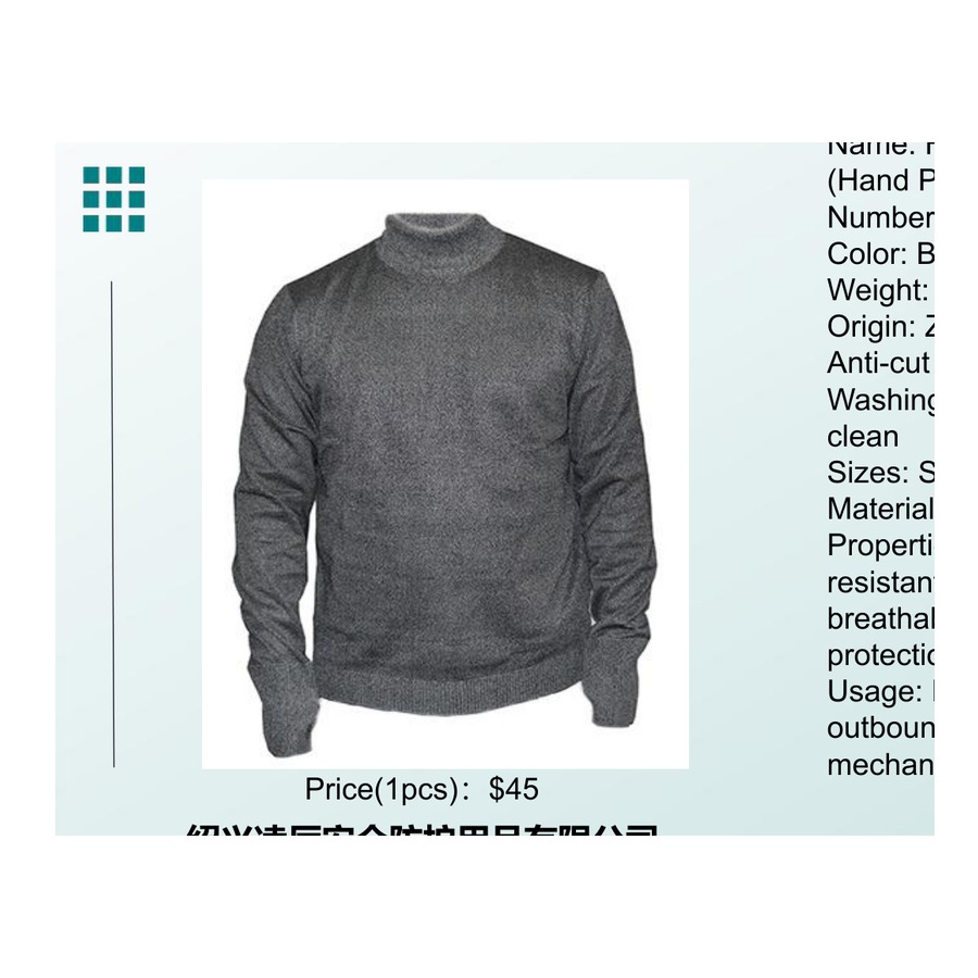 Black Half-neck Anti-cut Long-sleeve (Hand Protection Style)