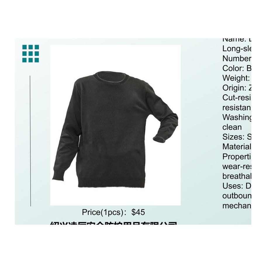 Black Low Round-neck Cut-resistant Long-sleeve