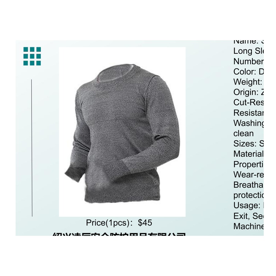 Dark Gray, Light Gray Cut-Resistant Long-Sleeve Shirt